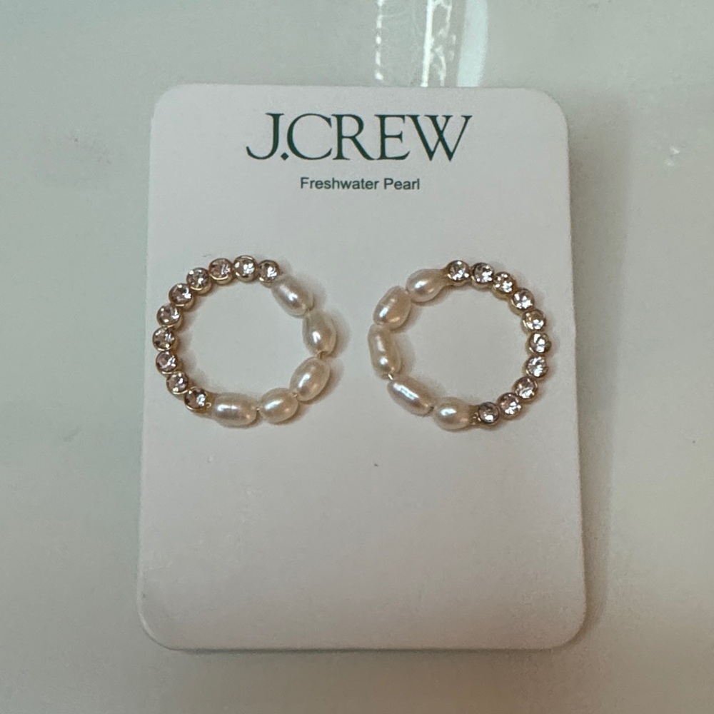 J. Crew Pearl and Crystal Circle Earrings